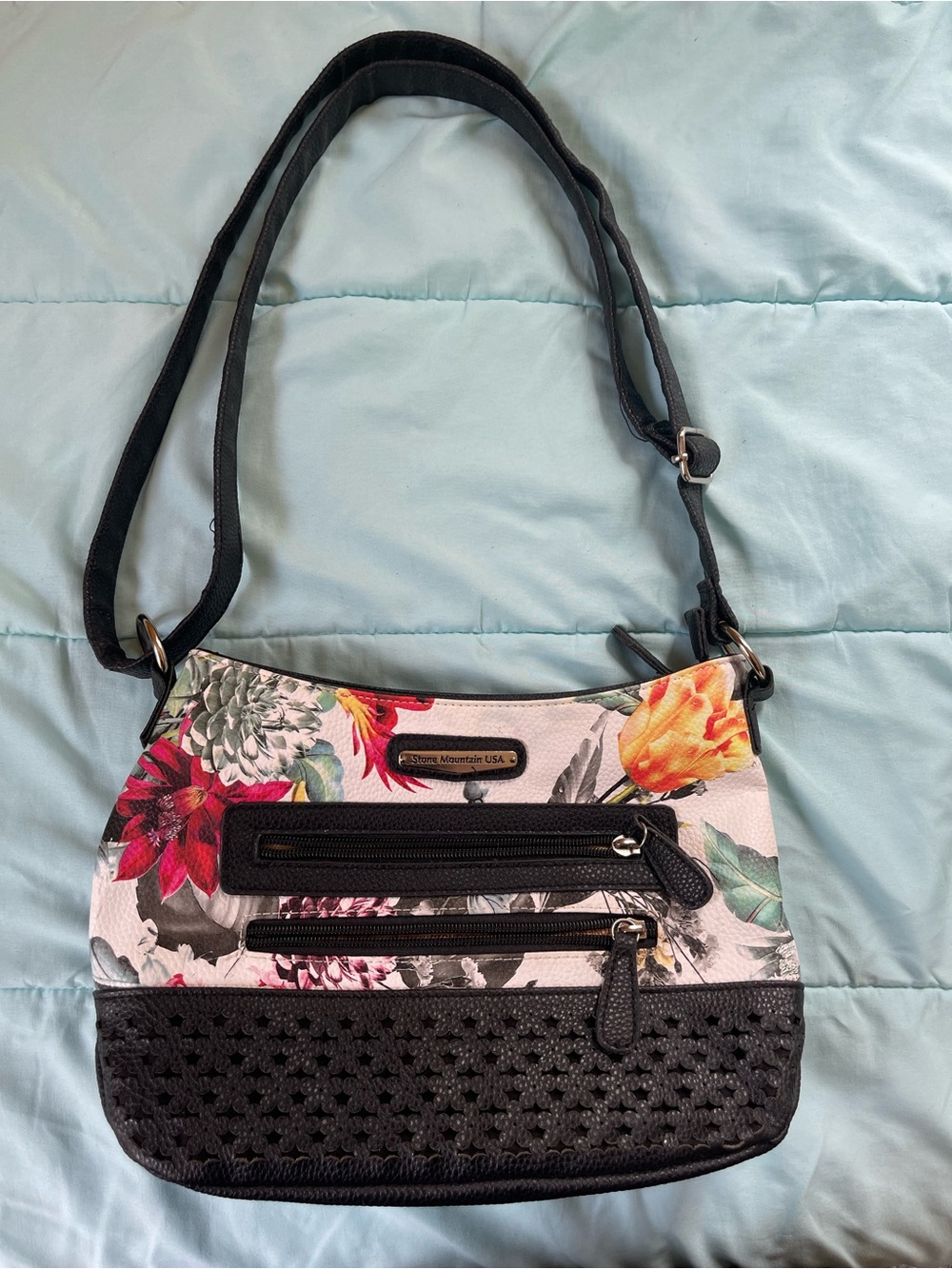 Sondra Roberts Floral Crossbody Bag in Black, Red, Yellow, Green